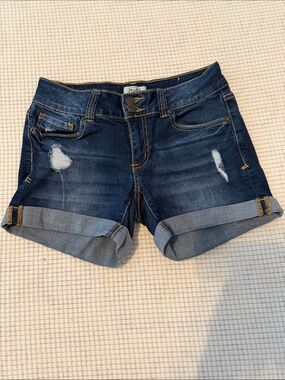 Mudd Indigo Distressed Rolled Cuff Denim Shorts
